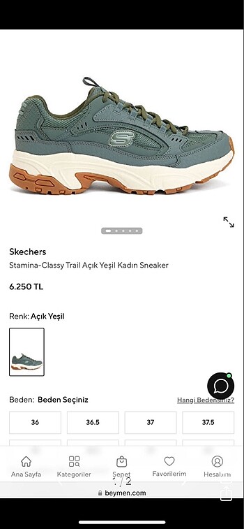 39 Beden Skechers stamina yeşil spor ayakkabı