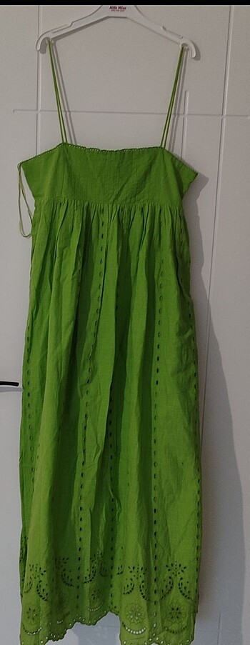 Zara Keten fisto yeşil elbise