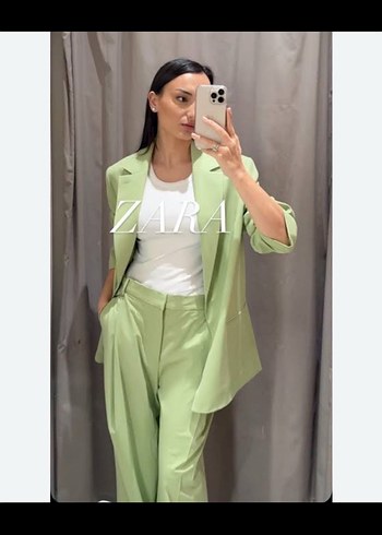 Zara Kadın yeşil palazzo Kumaş Pantolon