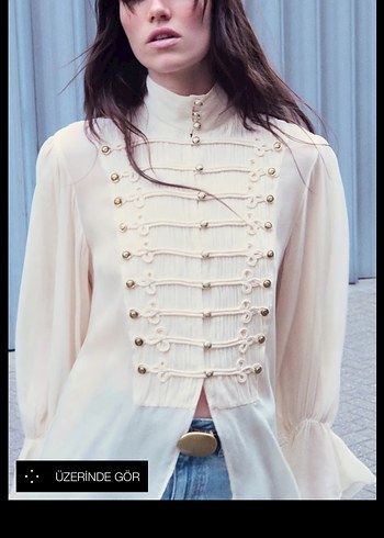 Zara Dugmeli Beyaz Mini Parisian Bluz