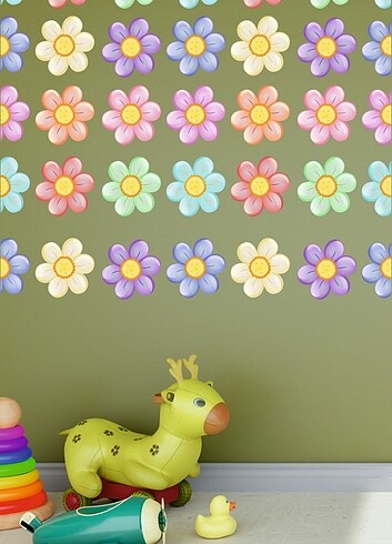  Beden Renkli Papatya Dünyası Duvar Çocuk Odası Sticker Dekorasyon 56 a