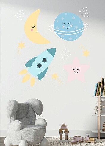Diğer Uzay Güneş Ay Çocuk Odası Duvar Sticker Dekorasyon 