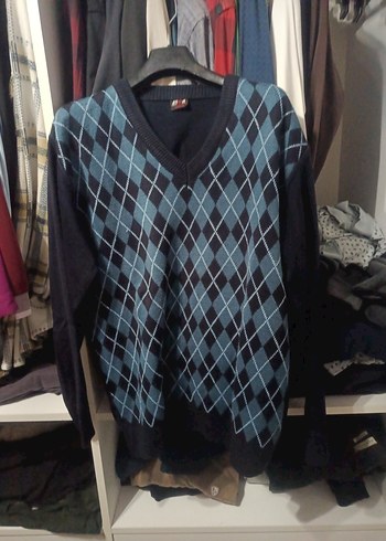 Erkek Mavi V Yaka Uzun Kollu Triko Kazak - Görsel 2