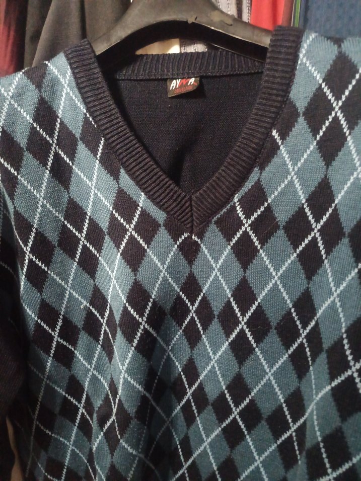 Erkek Mavi V Yaka Uzun Kollu Triko Kazak - Görsel 3