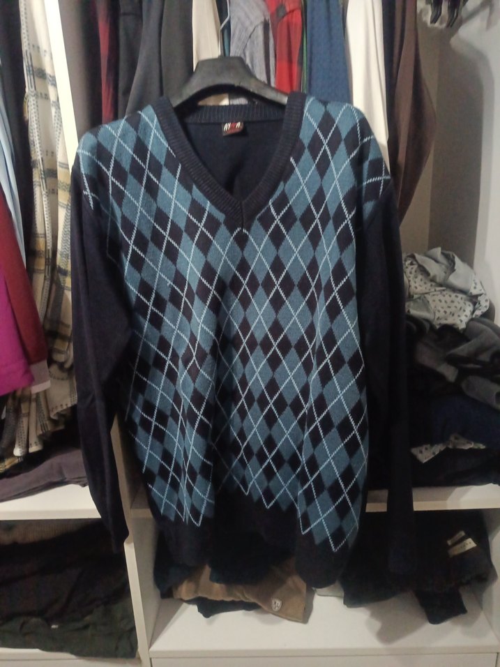 Erkek Mavi V Yaka Uzun Kollu Triko Kazak - Görsel 2