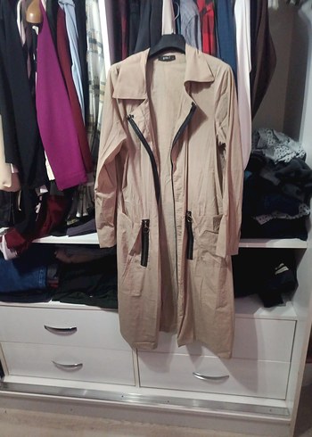 Kadın Bej Uzun Kuşaklı Trençkot - Görsel 7