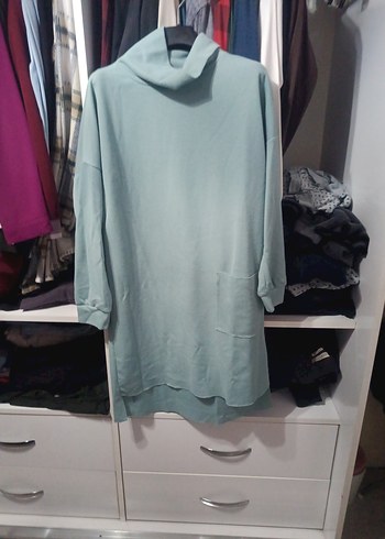 Gri Kadın Uzun Kollu Yüksek Yakalı Tunik - Görsel 2