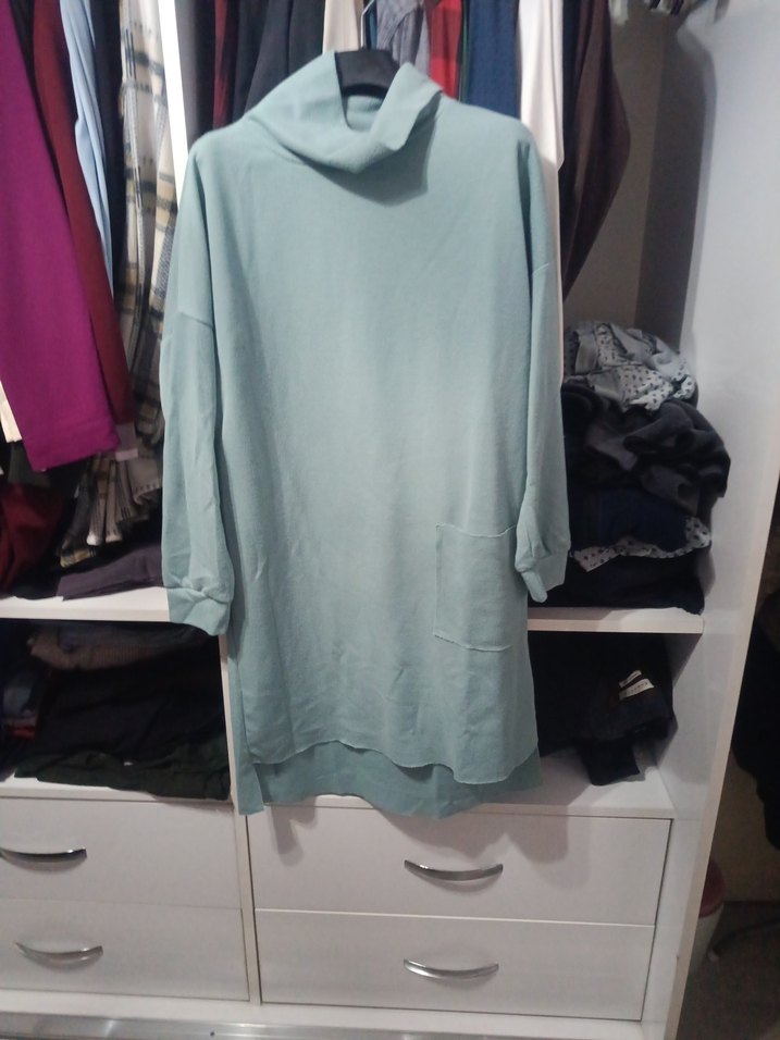 Gri Kadın Uzun Kollu Yüksek Yakalı Tunik - Görsel 2