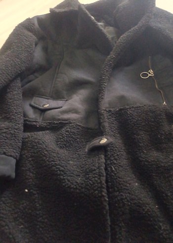 Siyah Uzun Kürklü Bol Kesim Kadın Kaban - Görsel 7