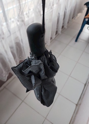 Diğer Fermuarlı Pileli Siyah-Gri Kadın Şemsiye