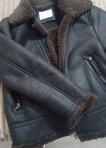 Zara Kahverengi Kürklü Deri Biker Ceket