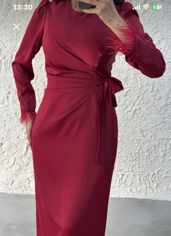 Bordo Uzun Kollu Drapeli Abiye Elbise - Görsel 2