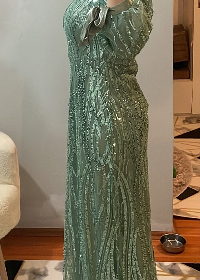 Yeşil İşlemeli Abiye Elbise - Görsel 3