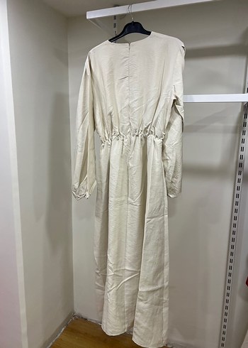 Moila ekru Beyaz Uzun Keten Elbise - Görsel 2