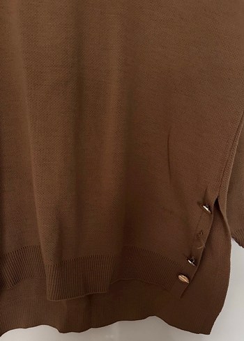 Düğmeli Kahverengi Kadın Kazak - Görsel 2