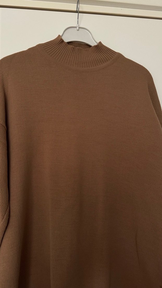 Düğmeli Kahverengi Kadın Kazak - Görsel 3