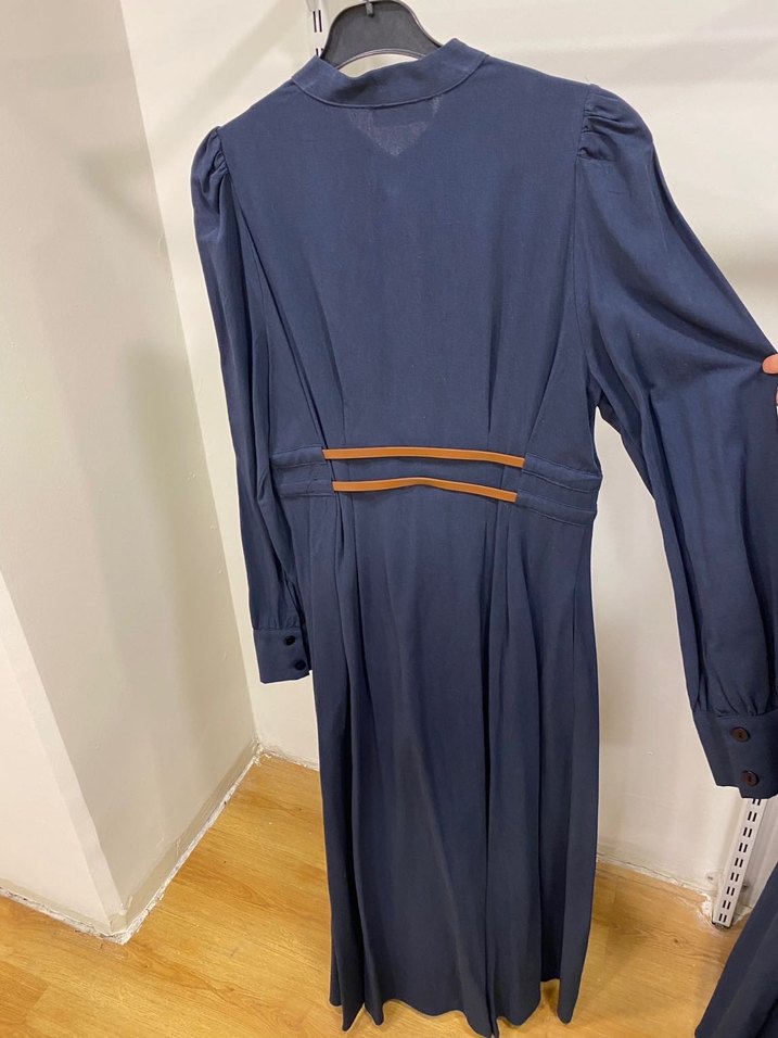 Moila Kemer Detaylı Lacivert Uzun Kadın Elbise - Görsel 3