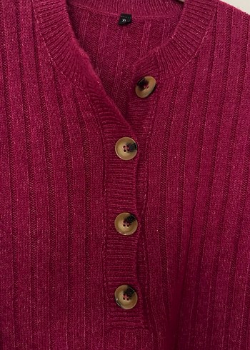 Fuşya Düğmeli Kadın Triko Kazak - Görsel 3