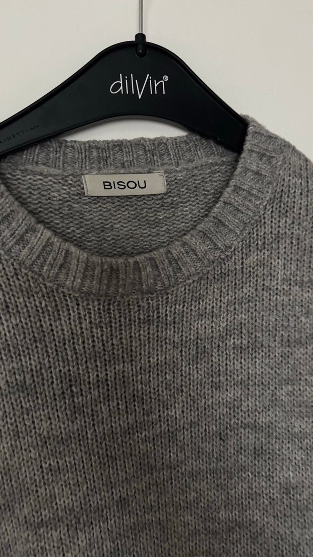 Gri Örgü Kadın Kazak tesettüre uygun - Görsel 3