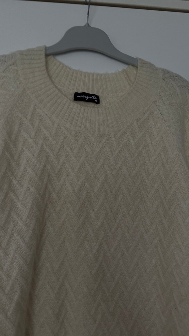 Bej Örgü Kadın Kazak krem renk - Görsel 2