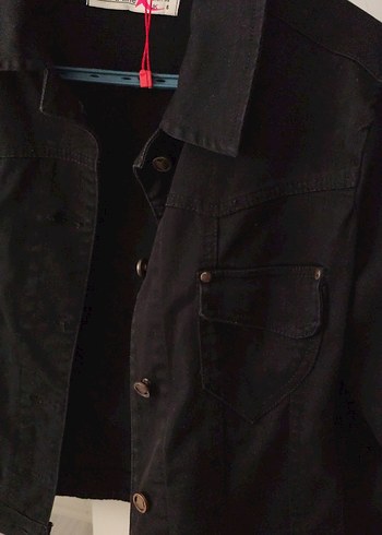 Düğmeli Siyah Kadın Denim Ceket - Görsel 2