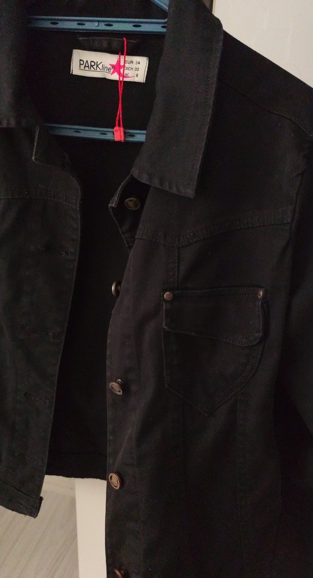 Düğmeli Siyah Kadın Denim Ceket - Görsel 2