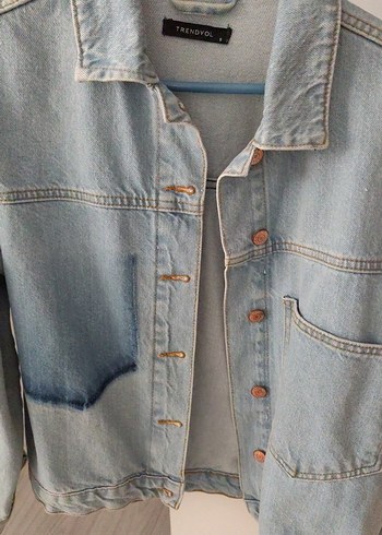 Düğmeli Mavi Kadın Denim Ceket - Görsel 2