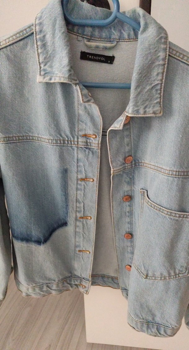 Düğmeli Mavi Kadın Denim Ceket - Görsel 2