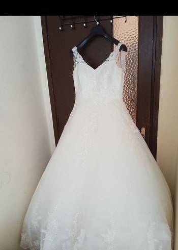 Narin moda V Yaka Beyaz A Kesim Uzun Gelinlik