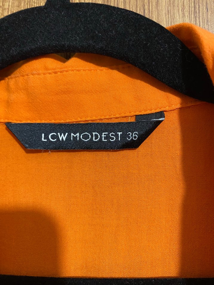 Turuncu Nakışlı Uzun Keten Gömlek - Görsel 3