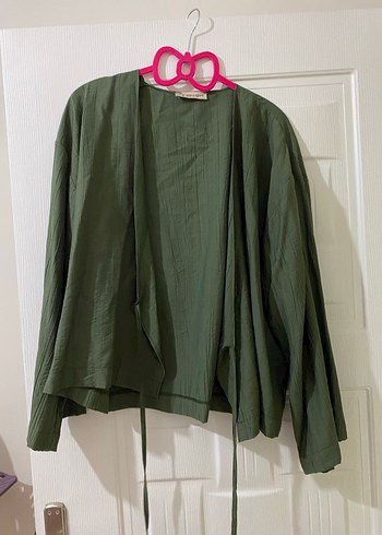 Kemerli Yeşil Kadın Keten Kimono - Görsel 3