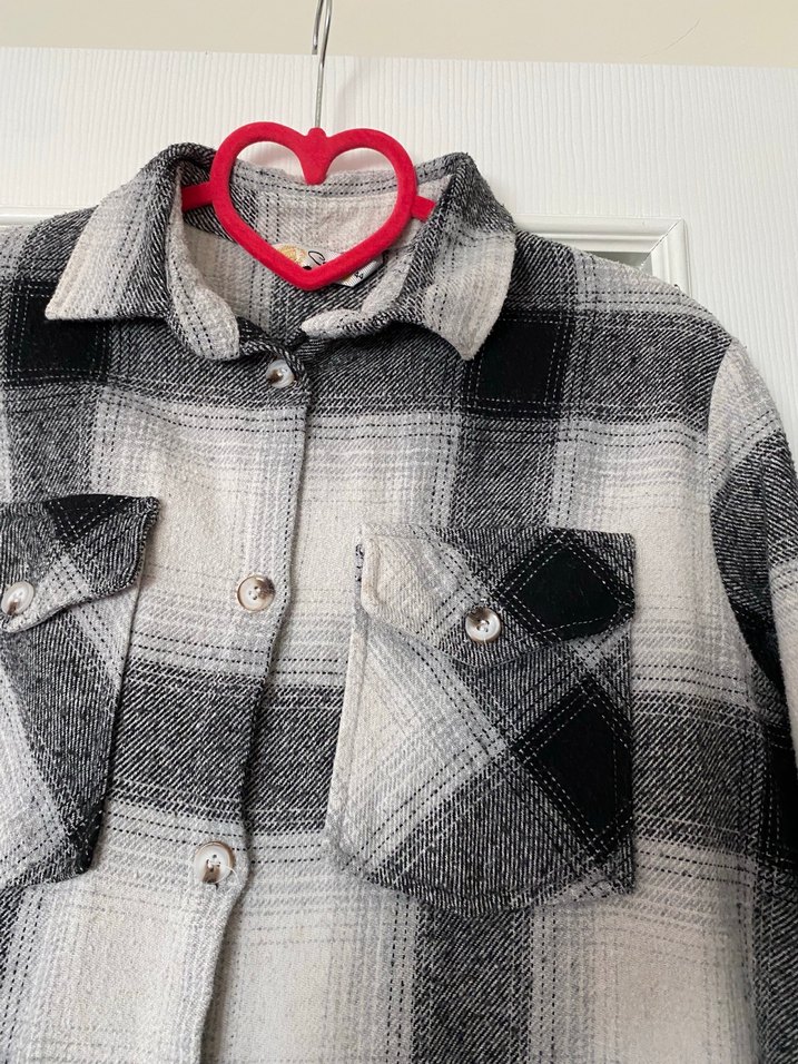 Gri Ekose Uzun Düğmeli Kadın Gömlek - Görsel 3