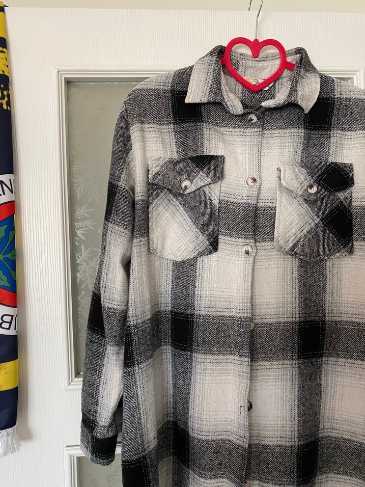 Gri Ekose Uzun Düğmeli Kadın Gömlek - Görsel 2