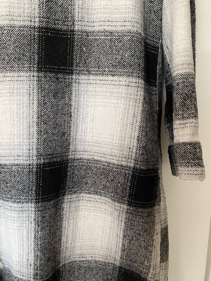 Gri Ekose Uzun Düğmeli Kadın Gömlek - Görsel 4