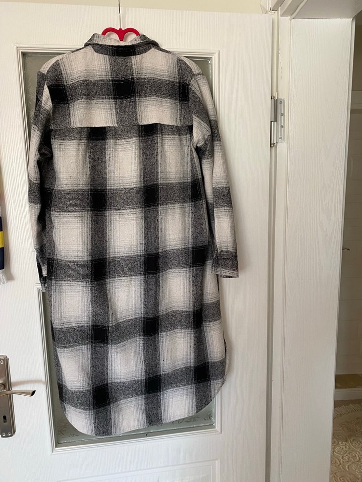 Gri Ekose Uzun Düğmeli Kadın Gömlek - Görsel 5