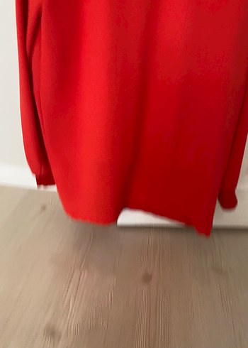 Kadın Kırmızı Fermuarlı Midi Ceket - Görsel 4