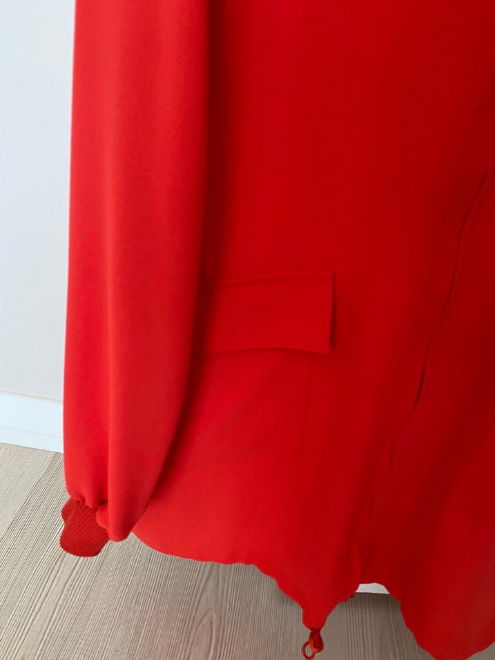 Kadın Kırmızı Fermuarlı Midi Ceket - Görsel 2