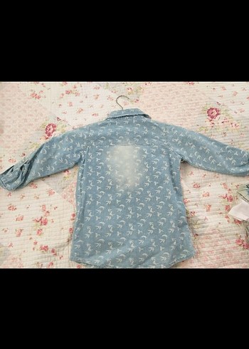 Kız Çocuk Mavi Denim Gömlek - Görsel 3