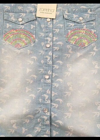 Kız Çocuk Mavi Denim Gömlek - Görsel 2