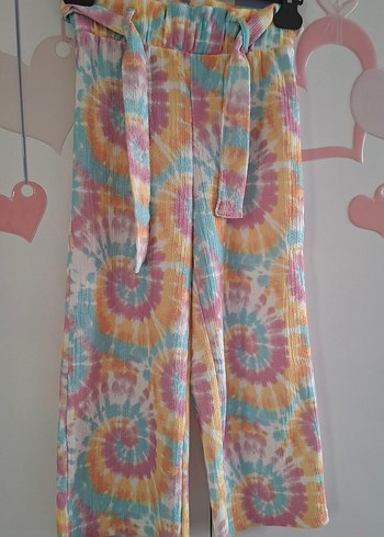 çocuk Çok Renkli Piliseli Tie-Dye Kumaş Pantolon