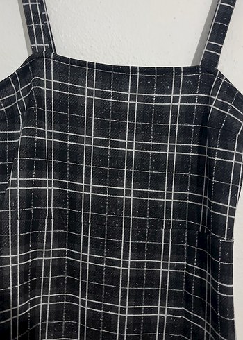 LC Waikiki Gri Kareli Askılı Midi Elbise