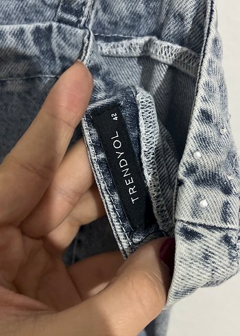 42 Beden mavi Renk Kadın mavi taşlı Mini Denim Elbise