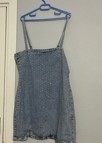 Kadın mavi taşlı Mini Denim Elbise