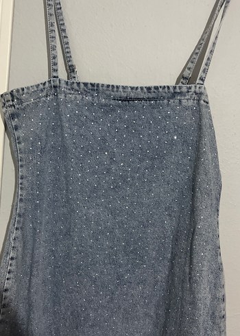 Trendyol & Milla Kadın mavi taşlı Mini Denim Elbise