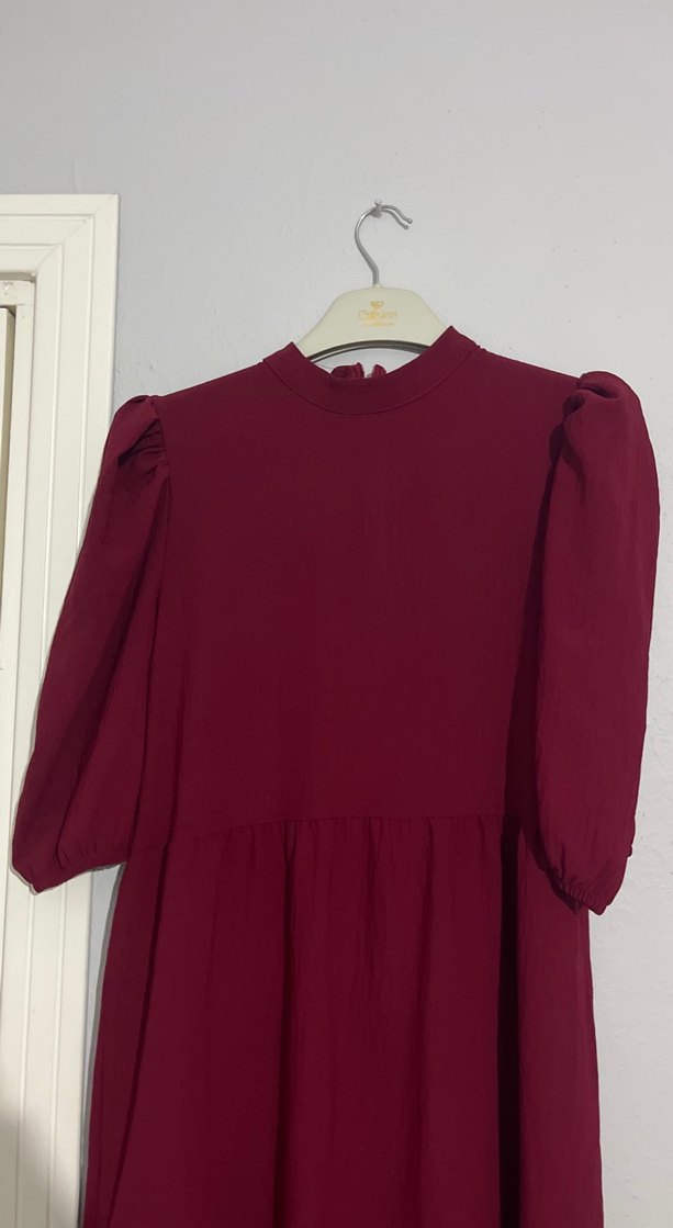 Bordo Uzun Kollu Salaş Elbise - Görsel 2