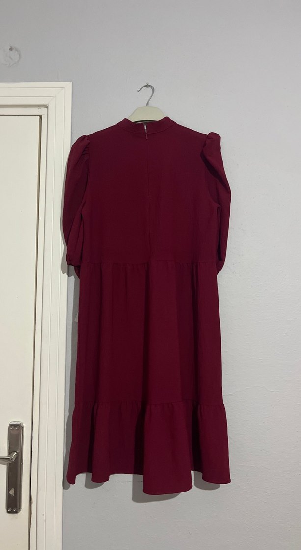 Bordo Uzun Kollu Salaş Elbise - Görsel 4