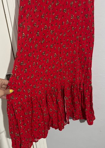 Kısa Kollu Kırmızı Bohem Uzun Elbise - Görsel 3