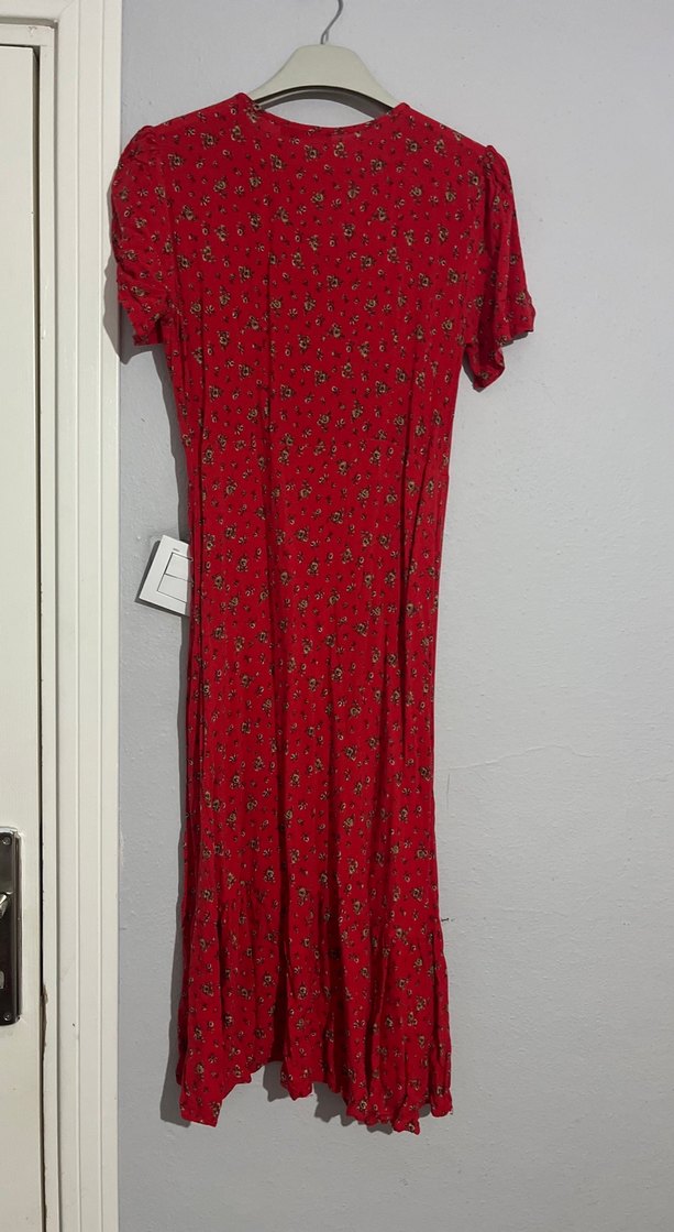 Kısa Kollu Kırmızı Bohem Uzun Elbise - Görsel 5