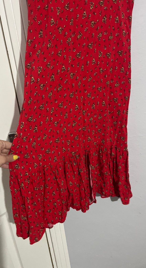 Kısa Kollu Kırmızı Bohem Uzun Elbise - Görsel 3