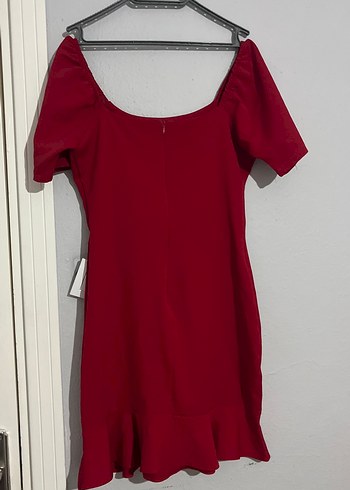 Bordo Midi Fırfırlı Kısa Kollu Kadın Elbise - Görsel 4